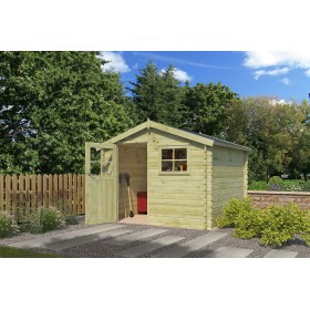Abri de jardin 9m2 Salzland XXL 295x295 - 28mm - Imprégnation verte Photo de l'abri de jardin 9m2 Salzland 295x295 - 28mm