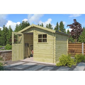 Abri de jardin 9m2 Salzland 295X295 - 28mm - Imprégnation verte Photo de l'abri de jardin 9m2 Salzland 295X295 - 28mm - Imprégnation verte