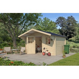 Abri de jardin 12m2 Montagne 385x295+90 - 28mm - Bac acier laqué + feutre condensation Photo de l'abri de jardin 12m2 385x295+90 - 28mm