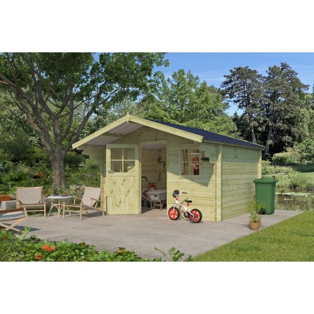 Abri de jardin 12m2 Montagne 385x295+90 - 28mm - Imprégnation verte
