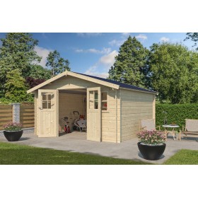 Abri de jardin 12m2 Quebec 415x385+20 - 28mm - Bac acier laqué + feutre condensation Photo de l'abri de jardin 12m2 415x385+20  - Bac acier laqué