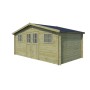 Vue miroir de l'abri de jardin 15m2 Ondatra - 28mm - Imprégnation verte