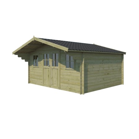 Vue de l'abri de jardin 12m2 Sabalos 445x295+90 - 28mm - Imprégnation verte