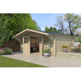 Abri de jardin 20m2 Winchester XL 505x385+90 - 28mm - Couverture incluse Photo de l'abri de jardin 20m2 Winchester 505x385+90
