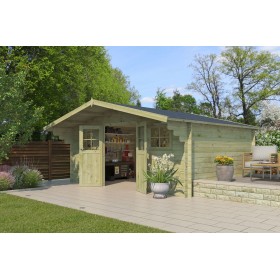 Abri de jardin 20m2 Winchester XL 505x385+90 - 28mm - Imprégnation verte Photo de l'abri de jardin 20m2 Winchester Imprégnation verte