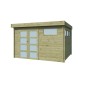 Vue de face de l'abri de jardin 10m2 - 44mm - Imprégnation verte