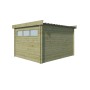Vue latéral de l'abri de jardin 10m2 - 44mm - Imprégnation verte