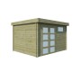 Vue de coté de l'abri de jardin 10m2 - 44mm - Imprégnation verte