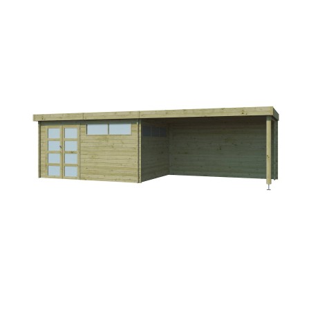 Vue de face du Pool House 24m2 - Imprégnation verte - Toit plat