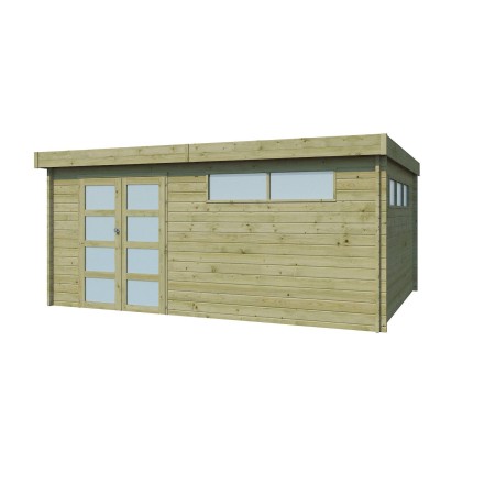 Vue du Chalet Bois / Bureau 20m² - Imprégnation verte - Toit plat