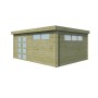 Vue latérale du Chalet Bois / Bureau 20m² - Imprégnation verte - Toit plat