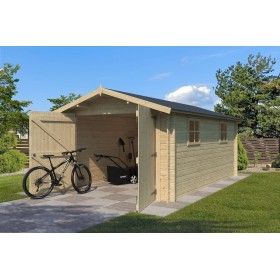 Garage bois 16m2 Classic 505x320+30 - 28mm - Toiture incluse - 1 voiture Photo du garage bois 16m2 Classic - pour 1 voiture