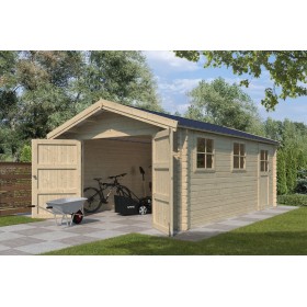 Garage bois 20m2 Classic 565x385+30 - 44mm - Toit bac acier laqué - 1 voiture Photo du Garage bois 20m2 Classic - Toit bac acier laqué - 1 voiture
