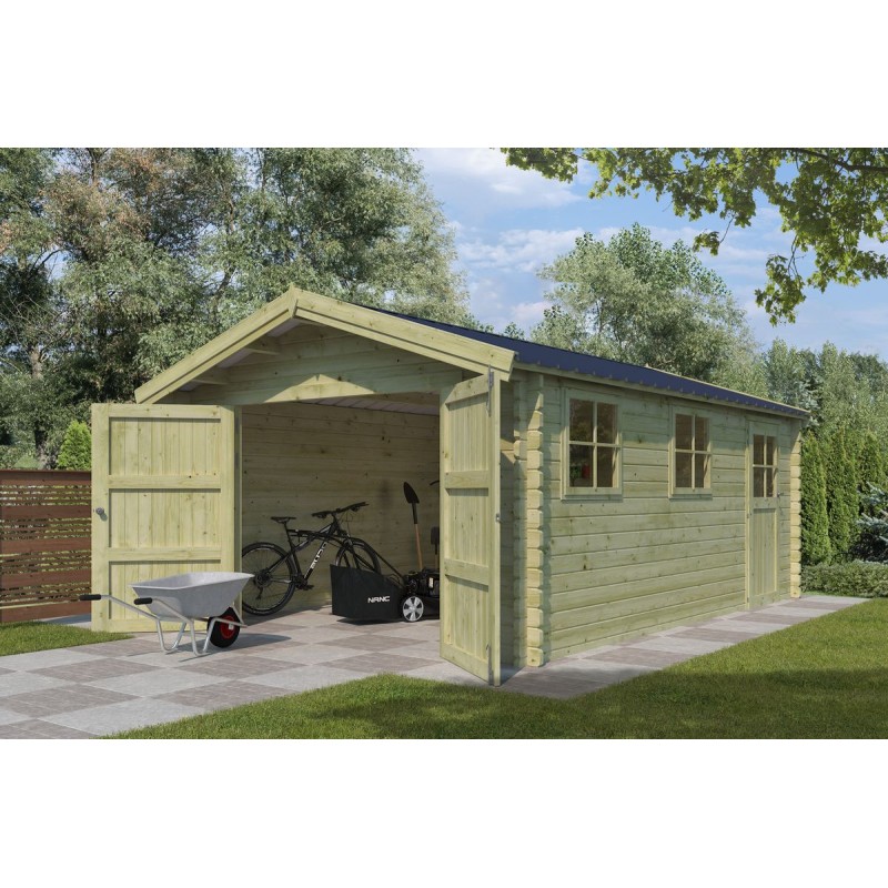 Photo du Garage bois 20m2 Classic toit bac acier - imprégnation verte