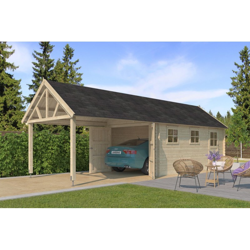 Photo du Garage bois 17m2 Glouton - Toit en bardeaux - 1 voiture