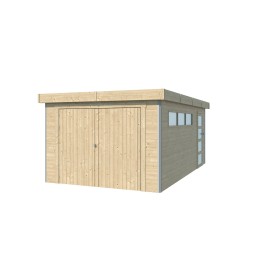 Garage bois 17m2 Kesako 535x325 - 28mm - Toit plat bac acier laqué - 1 voiture Photo du Garage bois 17m2 Kesako Toit plat bac acier laqué - 1 voiture