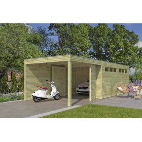Garage bois 24m2 Cube 810x300 - 28mm - EPDM - Imprégnation verte Photo du Garage bois 24m2 Cube - EPDM - Imprégnation verte