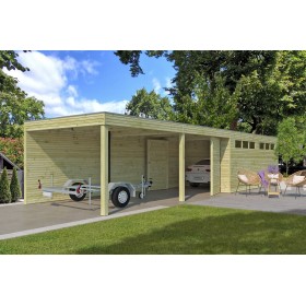 Garage bois 33m2 Cube 1110x300 - 28mm - EPDM - Imprégnation verte Photo du Garage bois 33m2 Cube - EPDM - Imprégnation verte