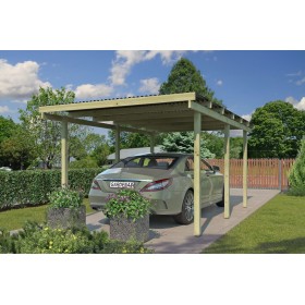 Carport voiture 15m2 Finance 300x500cm - Imprégné Vert - panneaux ondulés en fibre de verre Photo du Carport voiture 15m2 Finance - Imprégné - panneaux ondulés