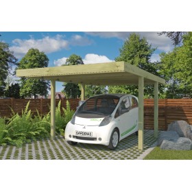 Carport voiture 15m2 Simple 300x500cm - Imprégné Vert - panneaux ondulés en fibre de verre Photo du Carport voiture 15m2 Simple - Imprégné Vert - panneaux ondulés en fibre de verre