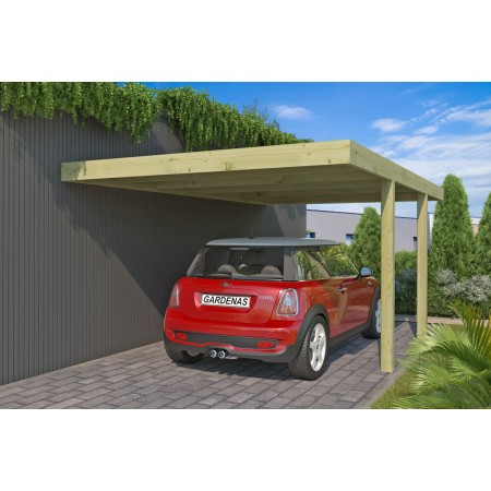 Photo du Carport voiture 15m2 Simple Adossé - Imprégné Vert - panneaux ondulés