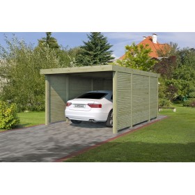 Carport voiture 15m2 Combi 4 300x500cm - Imprégnation Verte - panneaux ondulés en fibre de verre Photo du Carport voiture 15m2 Combi 4 panneaux ondulés en fibre de verre