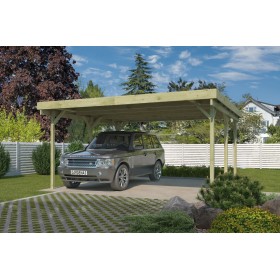Carport voiture 25m2 Double 510x500cm - Imprégnation Verte - panneaux ondulés en fibre de verre Photo du Carport voiture 25m2 Double 510x500cm - Imprégnation Verte
