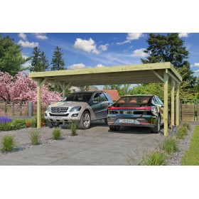 Carport voiture 30m2 Double 600x500cm - Imprégnation Verte - panneaux ondulés en fibre de verre Photo du Carport voiture 30m2 Double 600x500cm - Imprégnation Verte