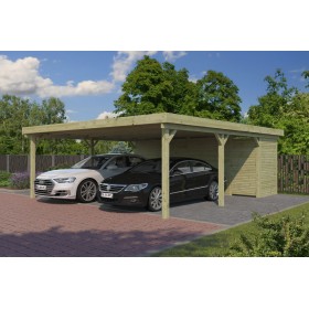 Carport voiture 40m2 Double XL 600x670cm - Imprégnation Verte - panneaux ondulés en fibre de verre Photo du Carport voiture 40m2 Double XL 600x670cm - Imprégnation Verte