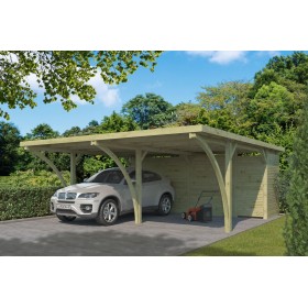 Carport voiture 40m2 Milano 600x670cm - Imprégnation Verte - panneaux ondulés en fibre de verre Photo du Carport voiture 40m2 Milano 600x670cm - Imprégnation Verte