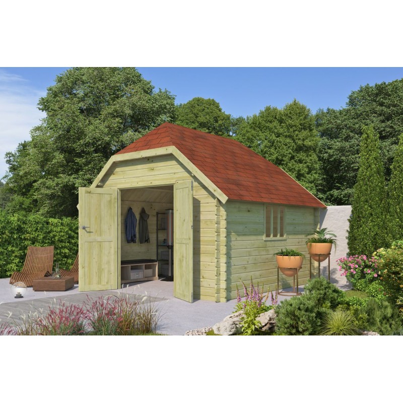 Photo de l'Abri de jardin 12m2 Oxon 355x355 - 28mm - Imprégnation verte