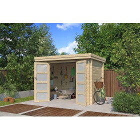 Abri de jardin 5m2 Portland 295x205cm - 28mm - Bac acier laqué avec feutre anti-condensation Photo de l'abri de jardin 5m2 Portland 295x205cm - 28mm - Bac acier laqué avec feutre anti-condensation