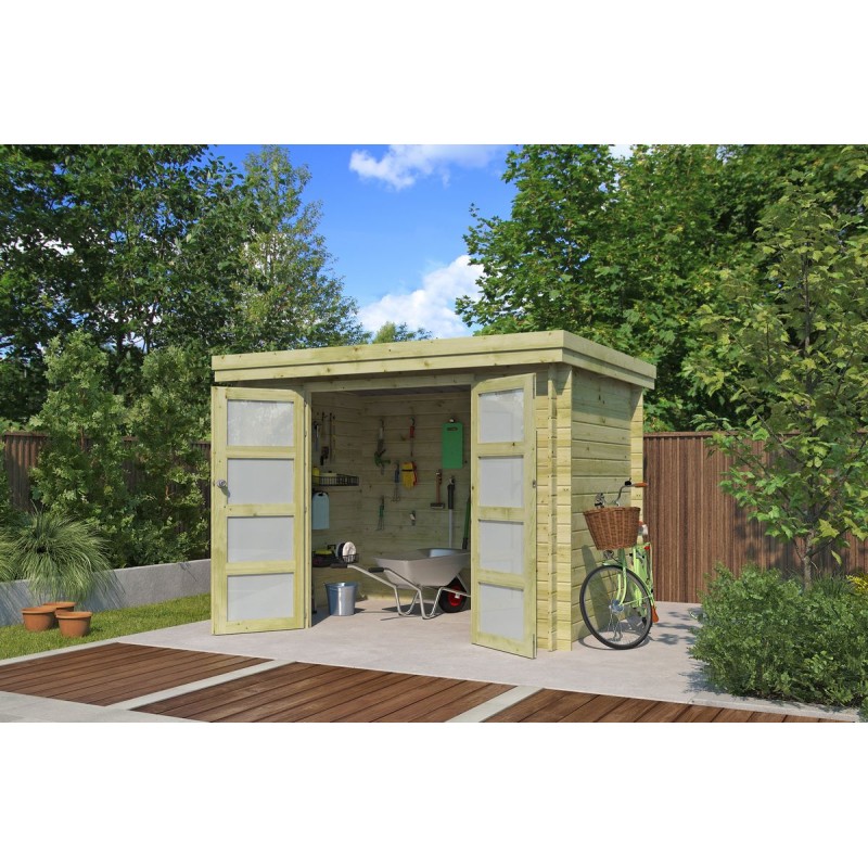 Photo de l'abri de jardin 5m2 Portland 295x205cm - 28mm - Imprégnation Verte - Bac acier