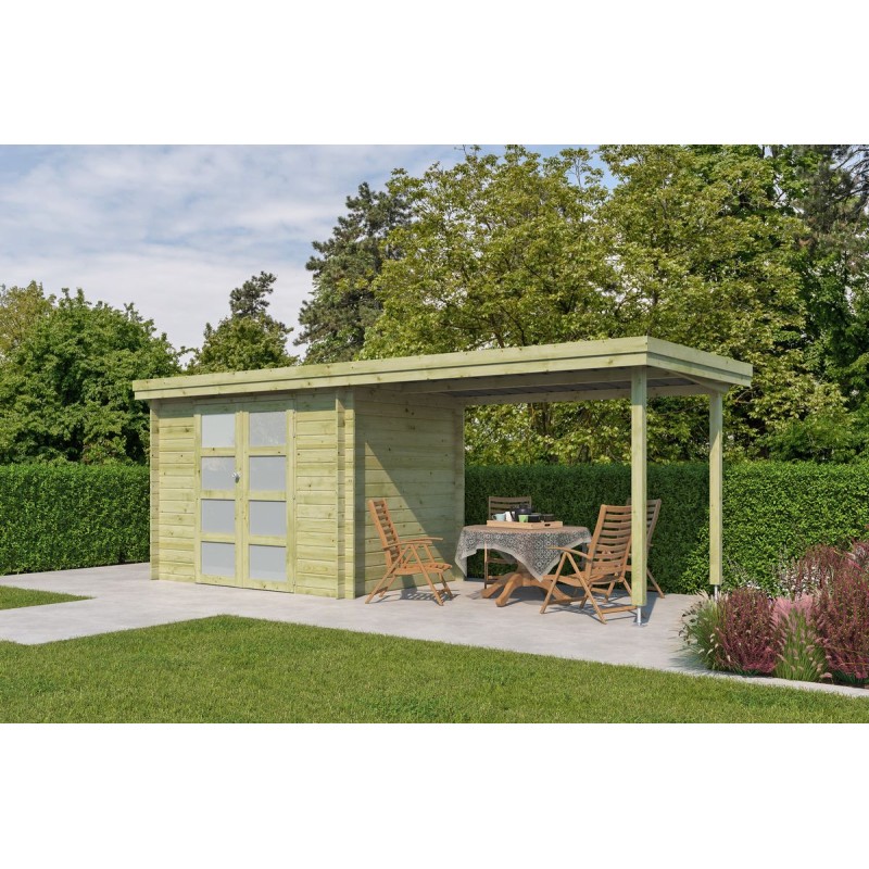 Abri de jardin Portland 12m² bois 28mm imprégnation verte bac acier Abri de jardin Portland 12m² bois 28mm imprégnation verte bac acier