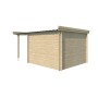 Vue arrière du poolhouse 13m2 Portland 445x295cm - 28mm - Bac acier