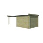 Vue arrière du pool house 18m2 Portland 595x295cm - 28mm - Imprégnation verte - Bac acier