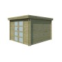 Vue de face du chalet bois de 10m2 Portland - 28mm - Imprégnation verte
