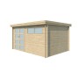 Vue latérale de l'Abri de jardin 12m2 Portland 415x295+10cm - 28mm - Bac acier