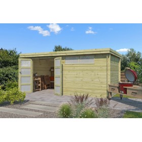Abri de jardin 15m2 Portland 505x295+10cm - 28mm - Imprégnation verte Photo de l'Abri de jardin 15m2 - Imprégnation verte