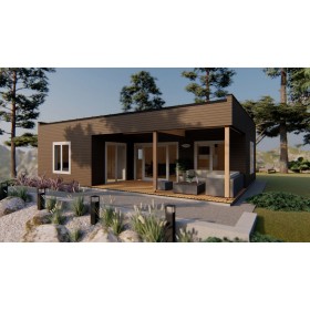 Chalet bois habitable RE2020 Erica – 50 m², 2 chambres, toit plat Photo du Chalet bois habitable RE2020 Erica – 50 m², 2 chambres, toit plat