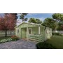 Photo peinture verte du Chalet bois habitable RE2020 Alméria – 40 m², 2 chambres, terrasse