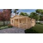 Vue depuis le jardin du Chalet bois habitable RE2020 Alméria – 40 m², 2 chambres, terrasse