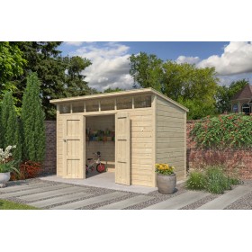 Abri en bois massif 6m2 Q-Line 360x180cm - 28mm - Toiture incluse Photo de l'Abri en bois massif 6m2 Q-Line 360x180cm - 28mm - Toiture incluse
