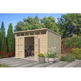 Abri en bois massif 8m2 Q-Line 360x240cm - 28mm - Toiture incluse Photo de l'Abri en bois massif 8m2 Q-Line 360x240cm - 28mm