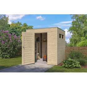 Abri en bois massif 4m2 Q-Line 210x210cm - 28mm - Inclus EPDM et gouttières Photo de l'Abri en bois massif 4m2 Q-Line 210x210cm - Inclus EPDM