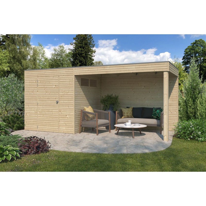 Abri de jardin bois 10m² Q-Line – Toit plat EPDM & gouttières incluses
