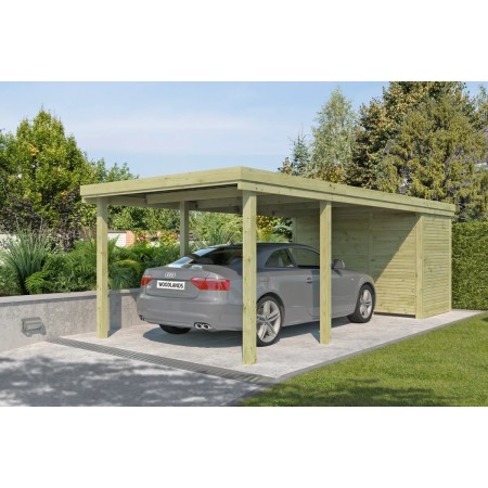 Photo du Carport Bois 22,39 m² BREMEN QB 307x720 cm Q Line – Autoclave – Toiture Fibre de Verre