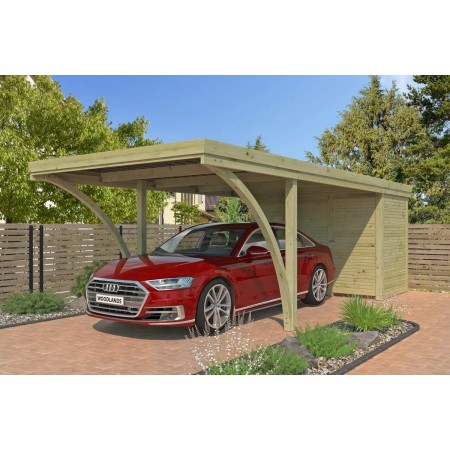 Carport bois 1 voiture 307x720 cm avec abri fermé FIRENZE QB autoclave classe 3 et 4