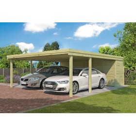 Carport bois double 594x720 cm avec abri fermé 42 m²