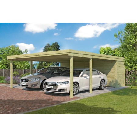 Carport bois double 594x720 cm avec abri fermé 42 m²